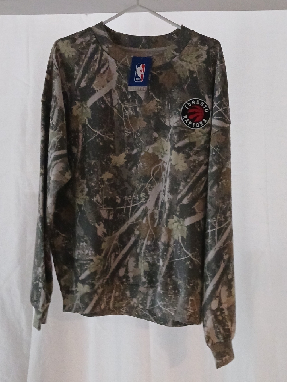 NBA Toronto Raptors Olive Green Camo Long Sleeve Crewneck